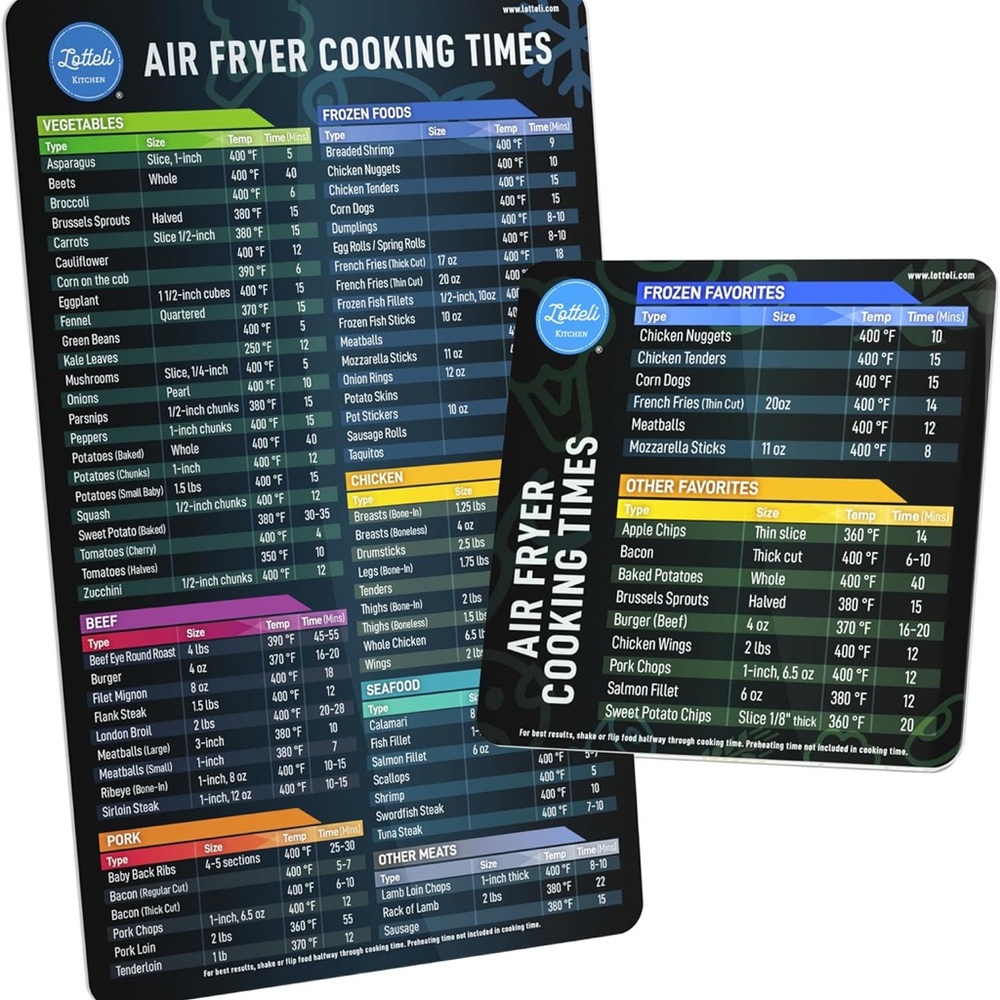 Air Fryer Kitchen Chart Times Magnet Cooking Set Food Tool